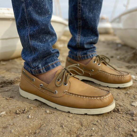 Sperry Top Sider Men's Boat Shoes Authentic Original 2-Eye Size 7 M Natural - Picture 1 of 15
